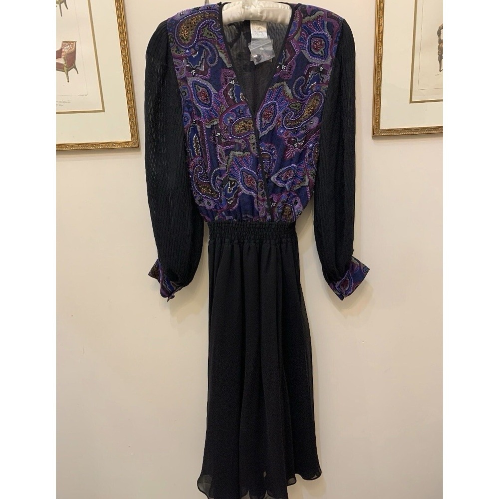 VTG Diane Freis Paisley Dress M Georgette Multicolored 90s Bohemian